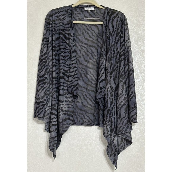 Calvin Klein Draped Open Front Long Sleeve Cardigan Zebra Print Black & Purple S - Picture 1 of 5